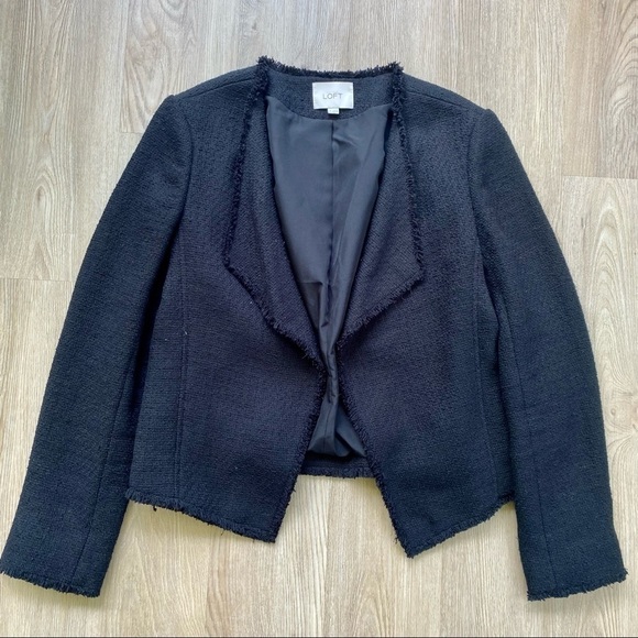 LOFT Black Tweed Open Front Asymmetrical Blazer - Picture 1 of 7